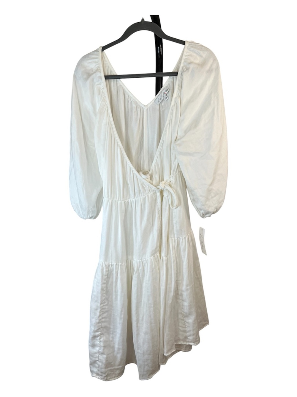 Whitney Port Love Whit White Wrap cotton gauze mini  Dress with Puff Sleeves